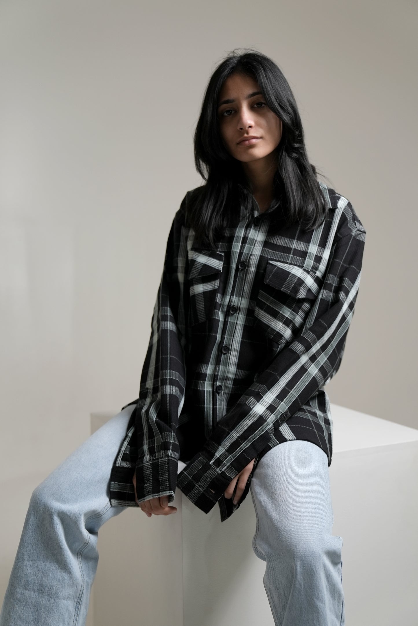 Check Black Shirt Unisex - Female Wear